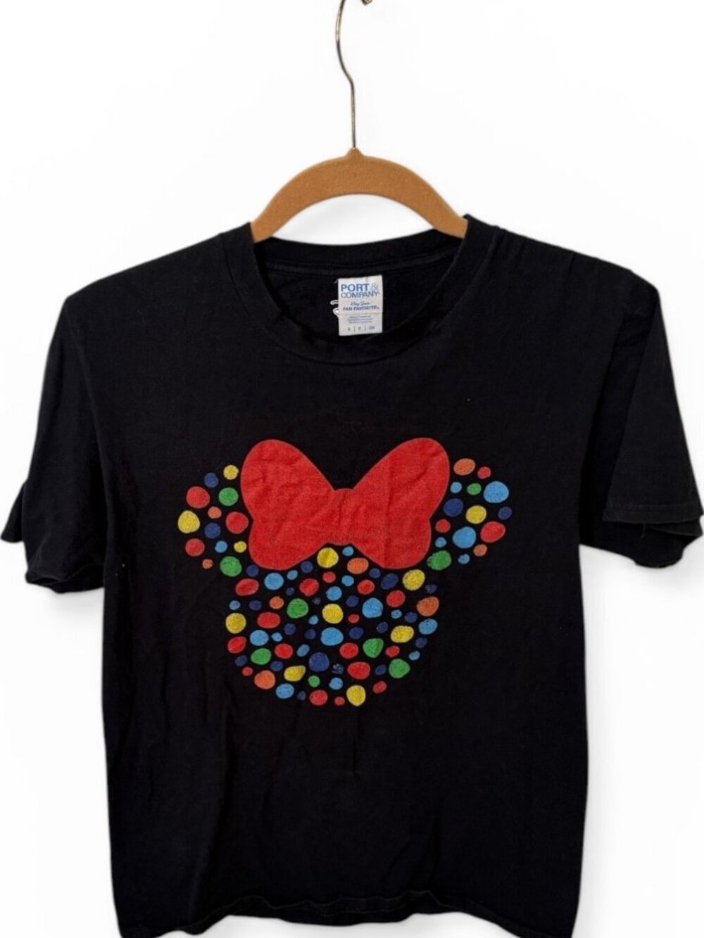 Disney Minnie Mouse Polka Dot Rainbow T-Shirt Black Women's Small - Picture 2 of 4